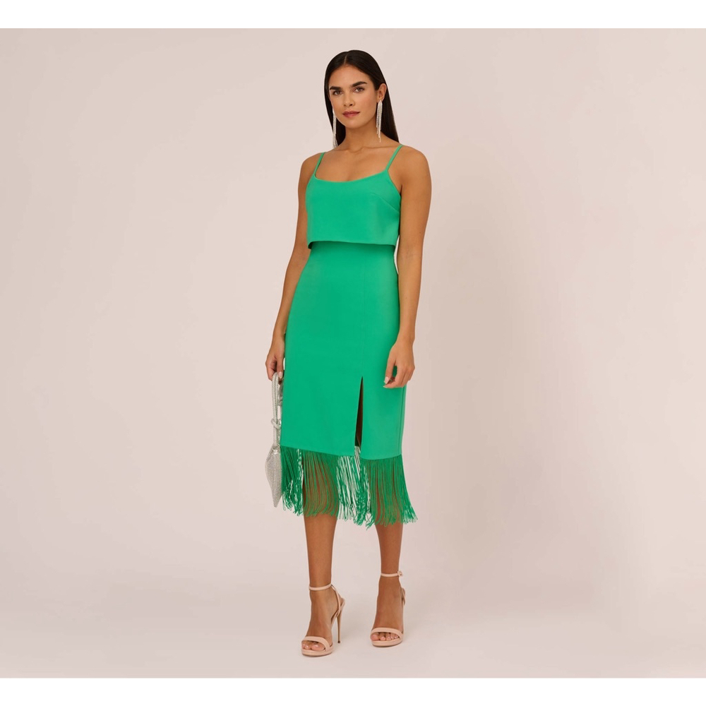 Women's Adrianna Papell Green Fringe Midi Dress Size 2
